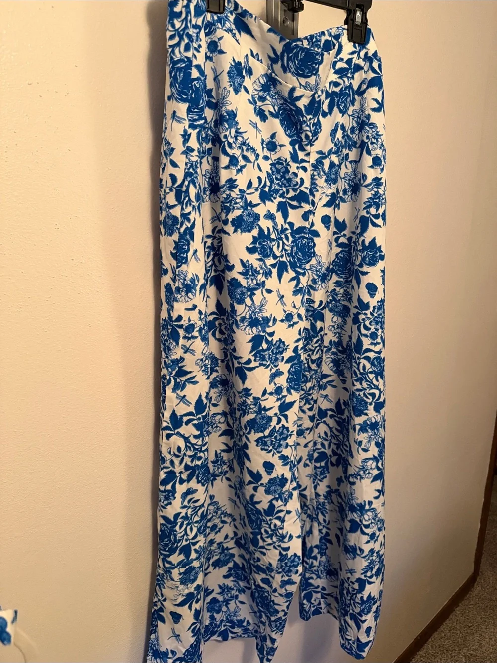 Blue Floral Two-Piece Wide-Leg Pants Set